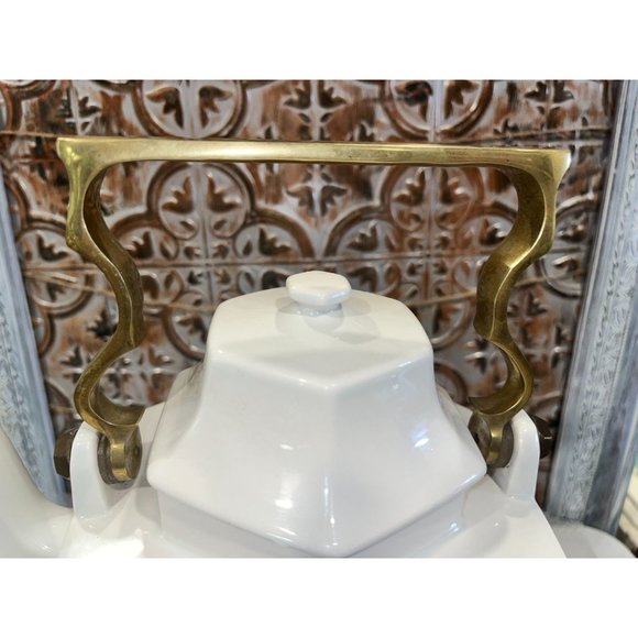 Mikasa Continental White  Hexagon Shaped Tea Pot Brass Handle Vintage - Picture 5 of 12